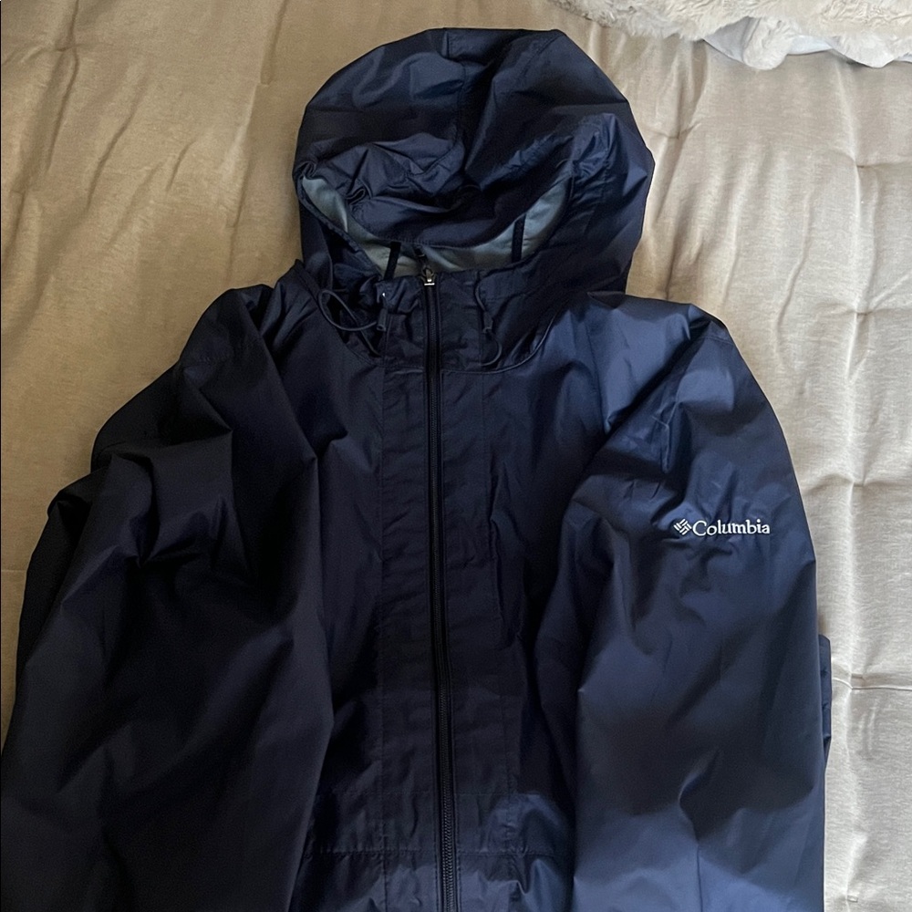 Columbia Navy Hooded Rain Jacket
